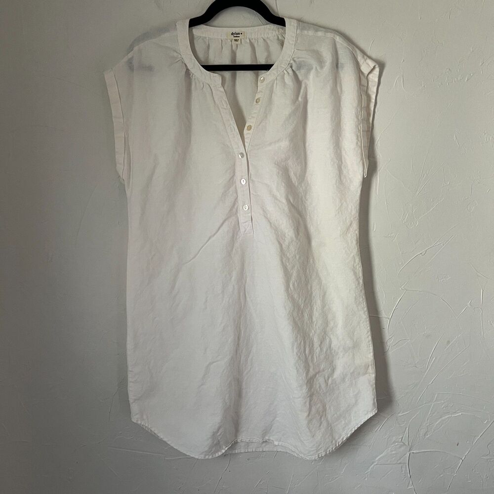 Dylan White Linen Blend Tunic Dress Size M Minimalist Coastal Resort Summer